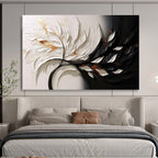 “3D Floral Contrast” - White, Black & Gold Floral, Textured Mixed - Media Painting On Canvas DKS746
