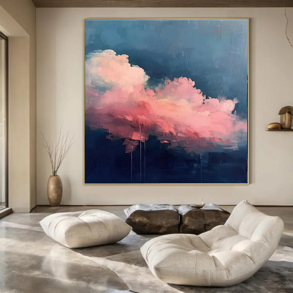 Blue, Pink, White with Cloud - like Forms "Blush Skies" Abstract Painting On Canvas PS1424
