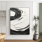 “Black and White Swirl Dynamics” - Energetic Abstract Painting On Canvas DS380