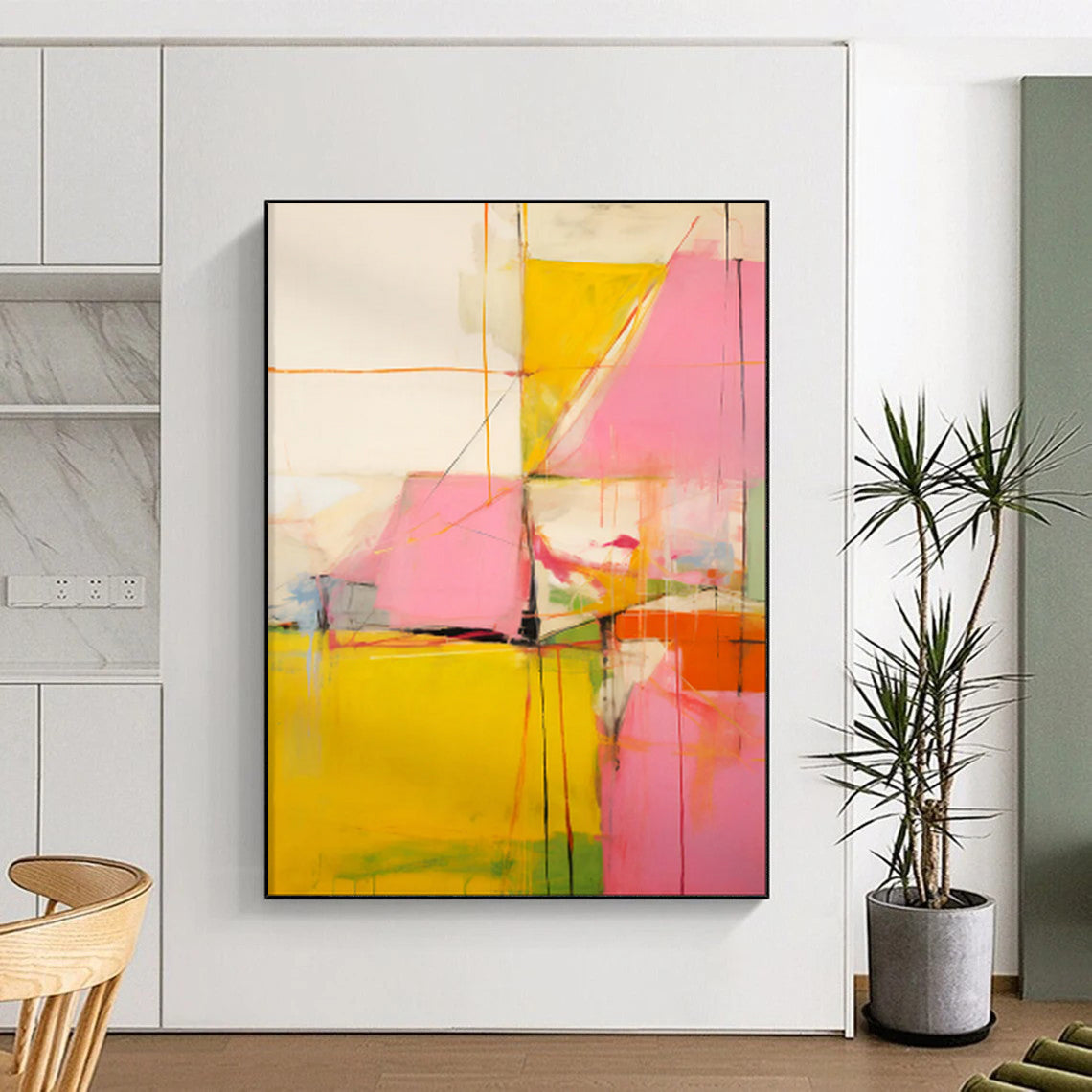 “Yellow, Pink, and Orange Abstract Shapes” - Abstract Expressionist Painting On Canvas PT1835