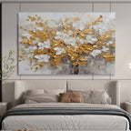 “Gold & White Blossom Tree” - Textured Floral Painting On Canvas PT246