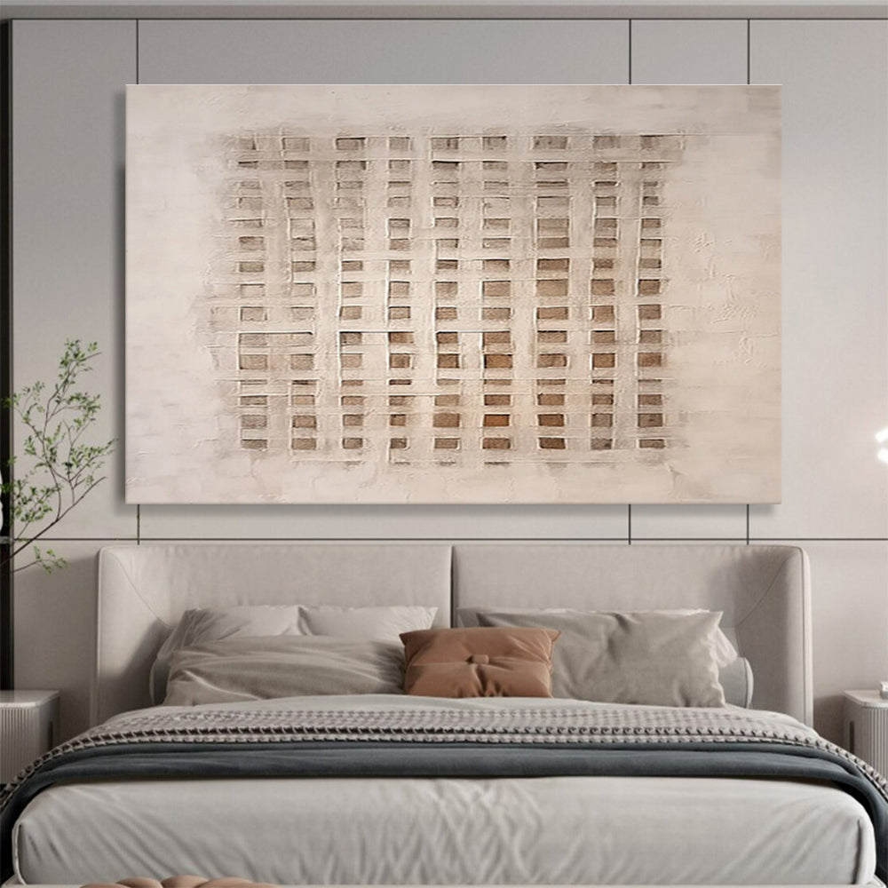 Neutral Grid Abstract Painting On Canvas DKS050