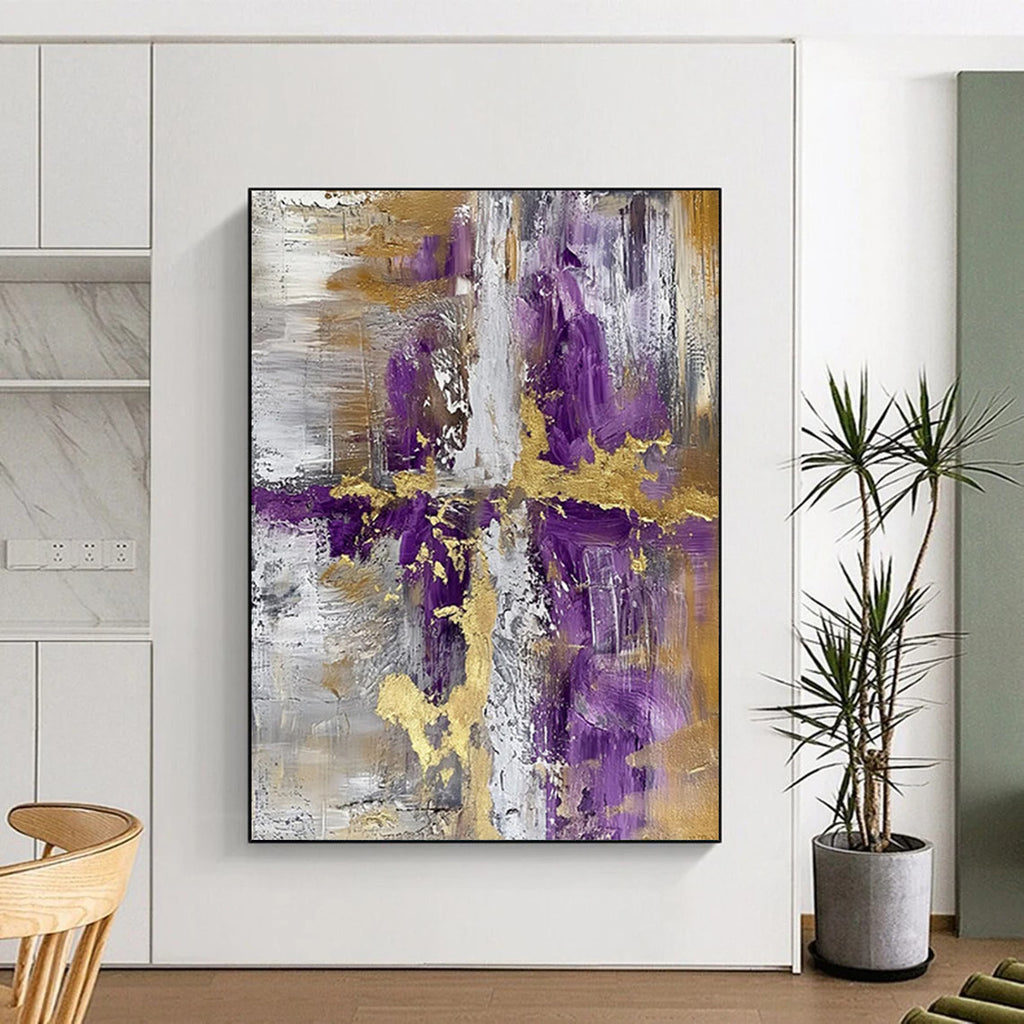 “Purple - Gold Fusion” - Intricate Metallic & Purple Layers Painting On Canvas DS135
