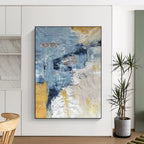 “Textured Blue & Gold Abstract” - Layered Paints with Metallic Shimmers Painting On Canvas DS255
