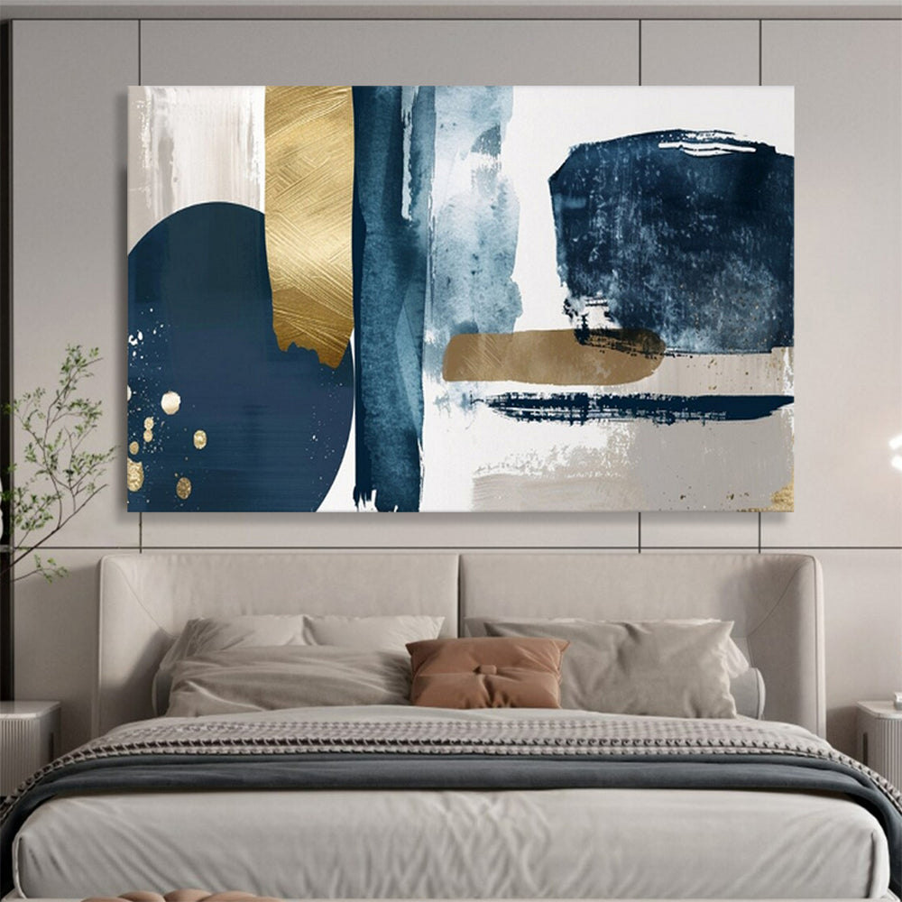 “Blue - Gold - Gray Abstract” - Abstract Modernist - Painting On Canvas PT1720