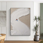 “Skier on Textured White Slope” - Minimalist Winter Sports Painting On Canvas DS311
