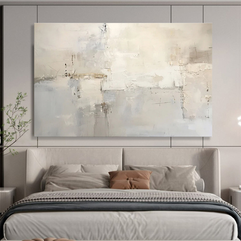 “Light Gray Abstract Composition” - Abstract Composition Painting, Fits Contemporary Hallway & Art Studio DKS624