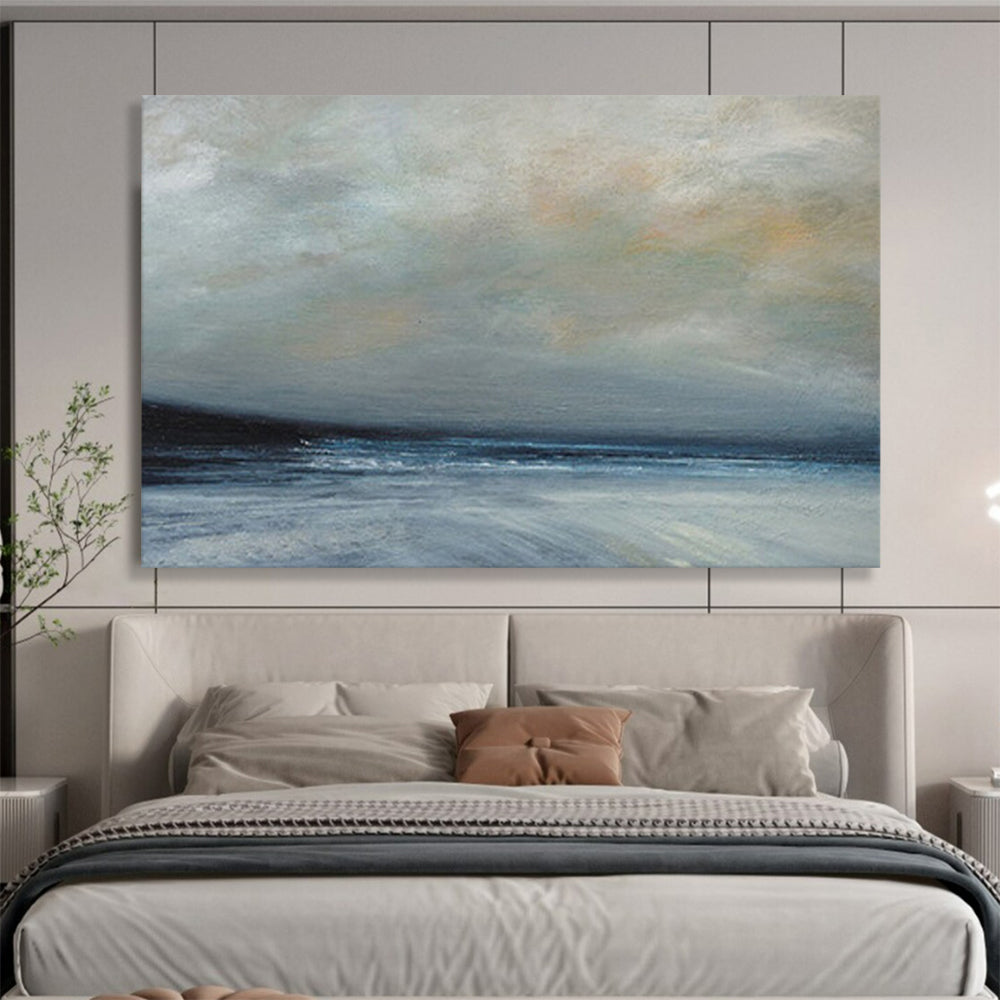 “Moody Seaside Landscape in Cool Tones” - Atmospheric Oil Painting On Canvas PT022