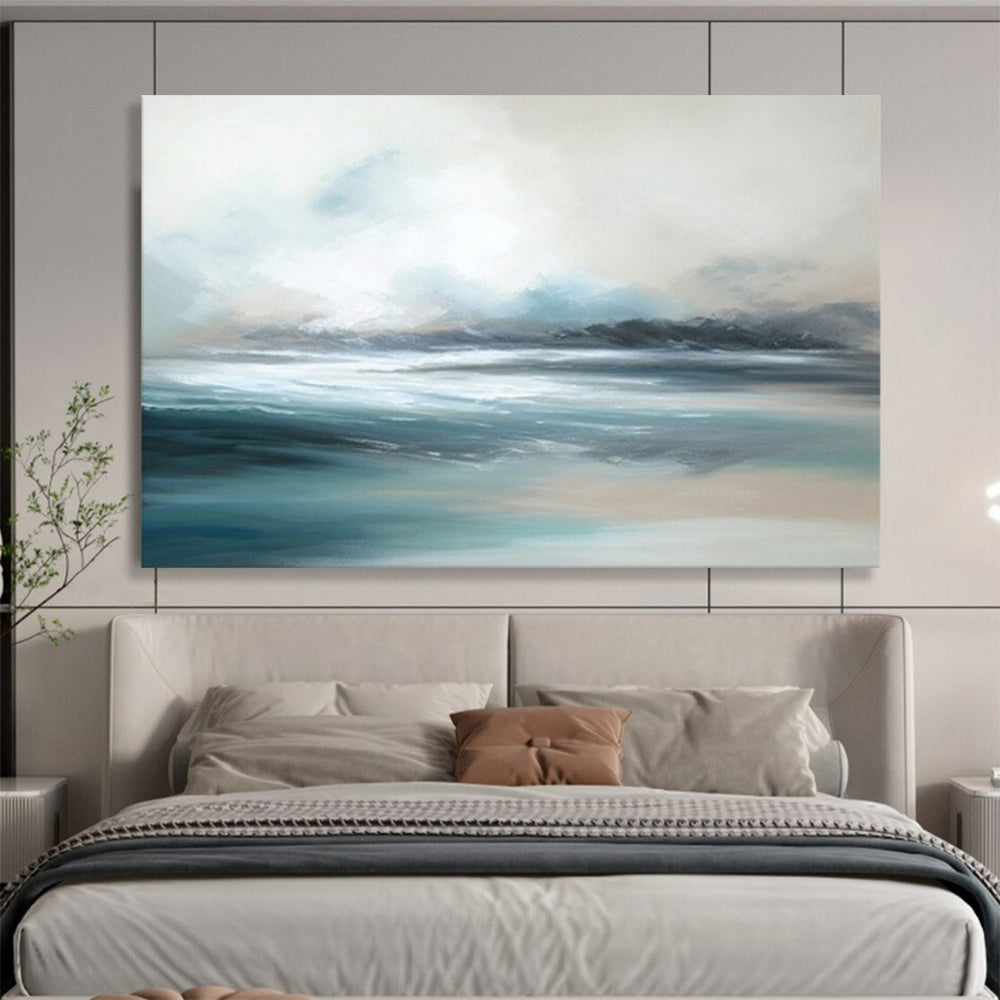 “Blue - Gray Abstract Seascape” - Calm Blue “Serene Shores” Painting On Canvas PT1638