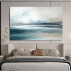 “Blue - Gray Abstract Seascape” - Calm Blue “Serene Shores” Painting On Canvas PT1638