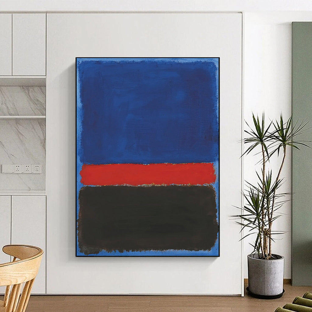 “Blue - Red - Black Color - Blocked Abstract” - Color - Field Painting On Canvas PT1954