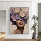“Purple, Pink, and Beige Floral Face” - Romantic Figurative Painting On Canvas DS329