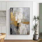 “Grey - Gold Abstract Elegance” - Neutral with Gold Accent Abstract Painting On Canvas PT1062