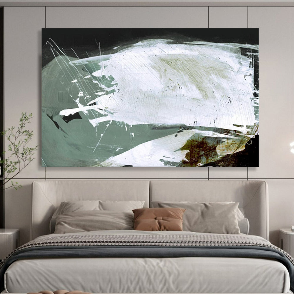 “Dynamic White and Green Abstract” - Expressive Abstract Painting On Canvas PT133