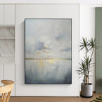 “Gray - Toned Abstract Sky and Water with Gold Accents” - Abstract Landscape Painting On Canvas PT1903