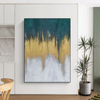 “Teal - Gold - White Drip” - Textured Abstract Painting On Canvas PT1235