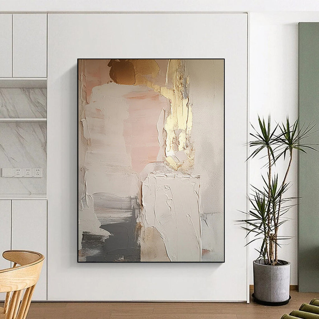 “Pink - Beige - Gold Abstract” - Soft Abstract Painting On Canvas PS0092