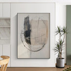“Dynamic Black - White Abstract with Circular Lines” - Expressive Abstract Painting On Canvas PS0273