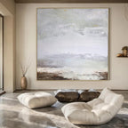 Gray, White and Brown with Soft Textures "Quiet Horizon" Abstract Landscape Painting On Canvas PS1149