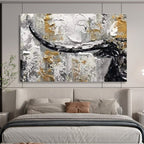 Textured Bull Head in Gold and Gray - Expressive Animal Painting On Canvas DKS336