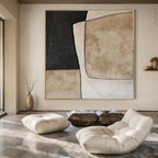 Beige, Black and White with Geometric Shapes "Vintage Geometry" Abstract Painting On Canvas PS1109