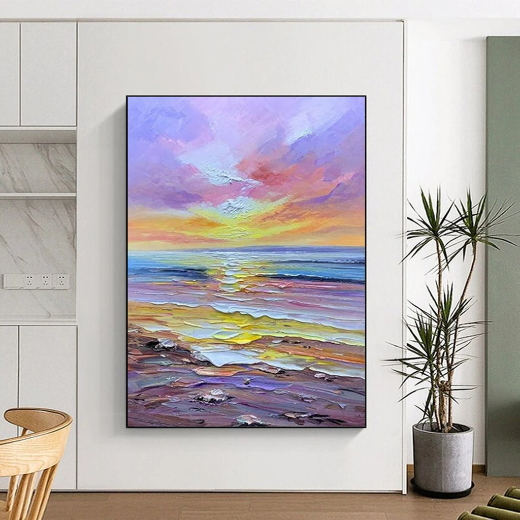 “Colorful Sunset Beach - Vivid Hues & Coastal Scene” Painting On Canvas DS261