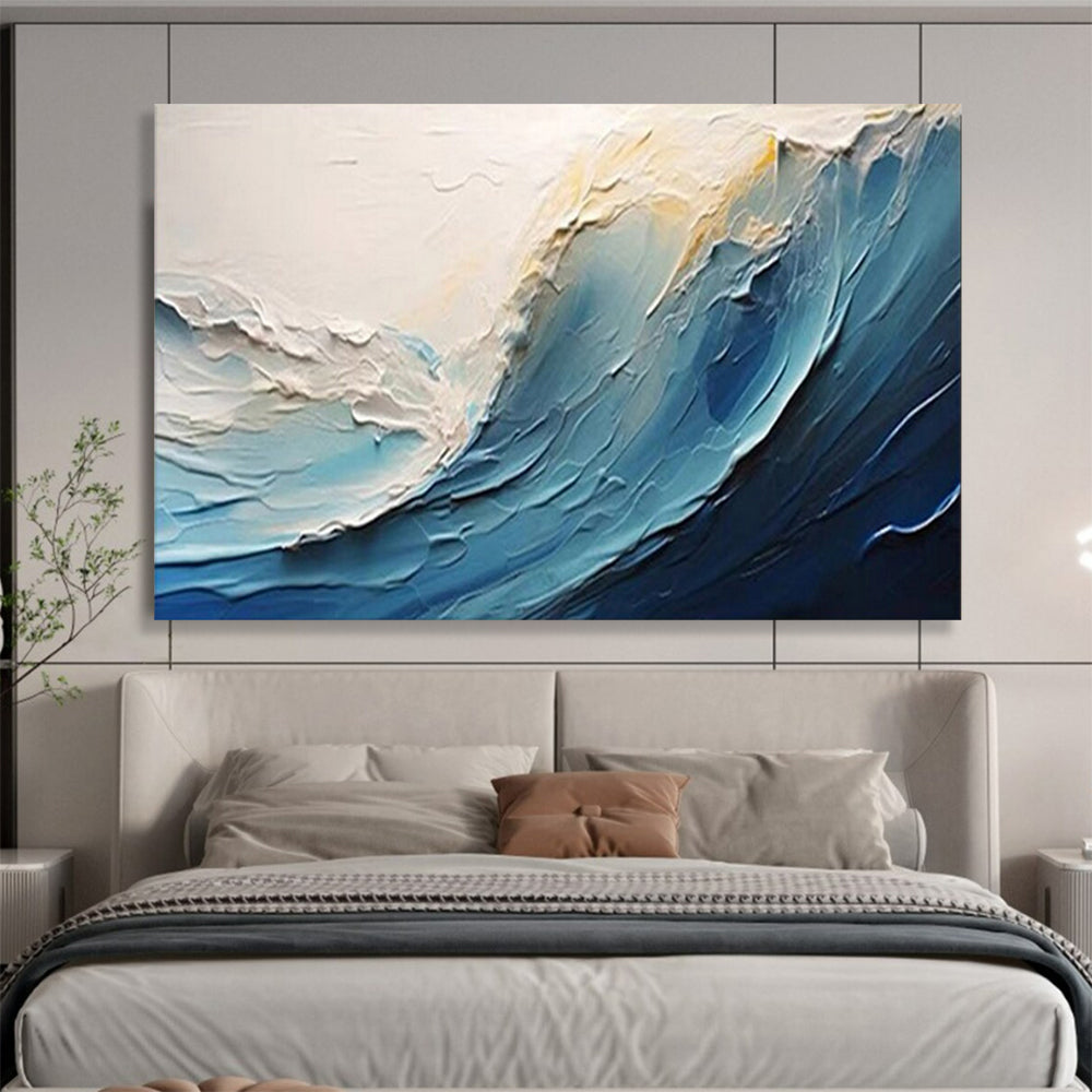 “Textured Blue - White Ocean Wave” - Impasto Seaside Painting On Canvas PT1558