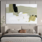 “Soft - Tone Abstract Blocks” - Green - White - Black Abstract Painting On Canvas PT1566