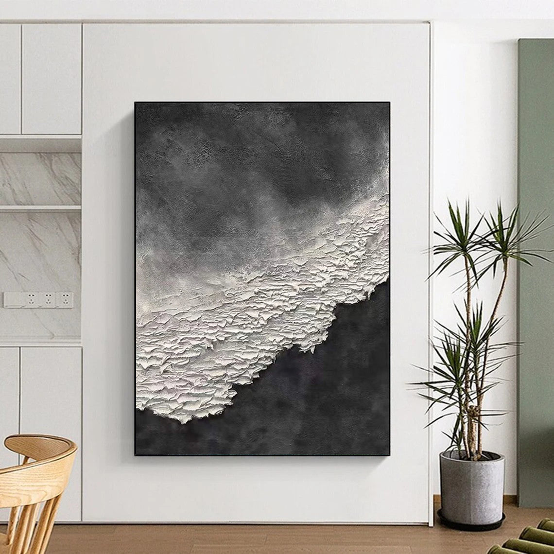 “Black and White Textured Abstraction” - Minimalist Abstract Painting On Canvas DS339