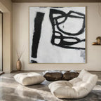 Black, White with Bold Strokes "Minimalist Roar" Abstract Painting On Canvas PS1415