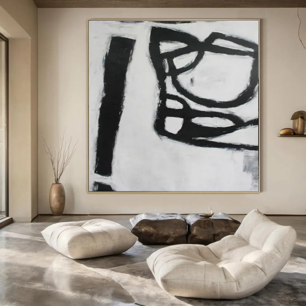 Black, White with Bold Strokes "Minimalist Roar" Abstract Painting On Canvas PS1415