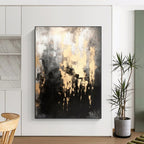 “Moody Black - Gold Abstract with Dripping Paint” - Dramatic Abstract Painting On Canvas PS0283
