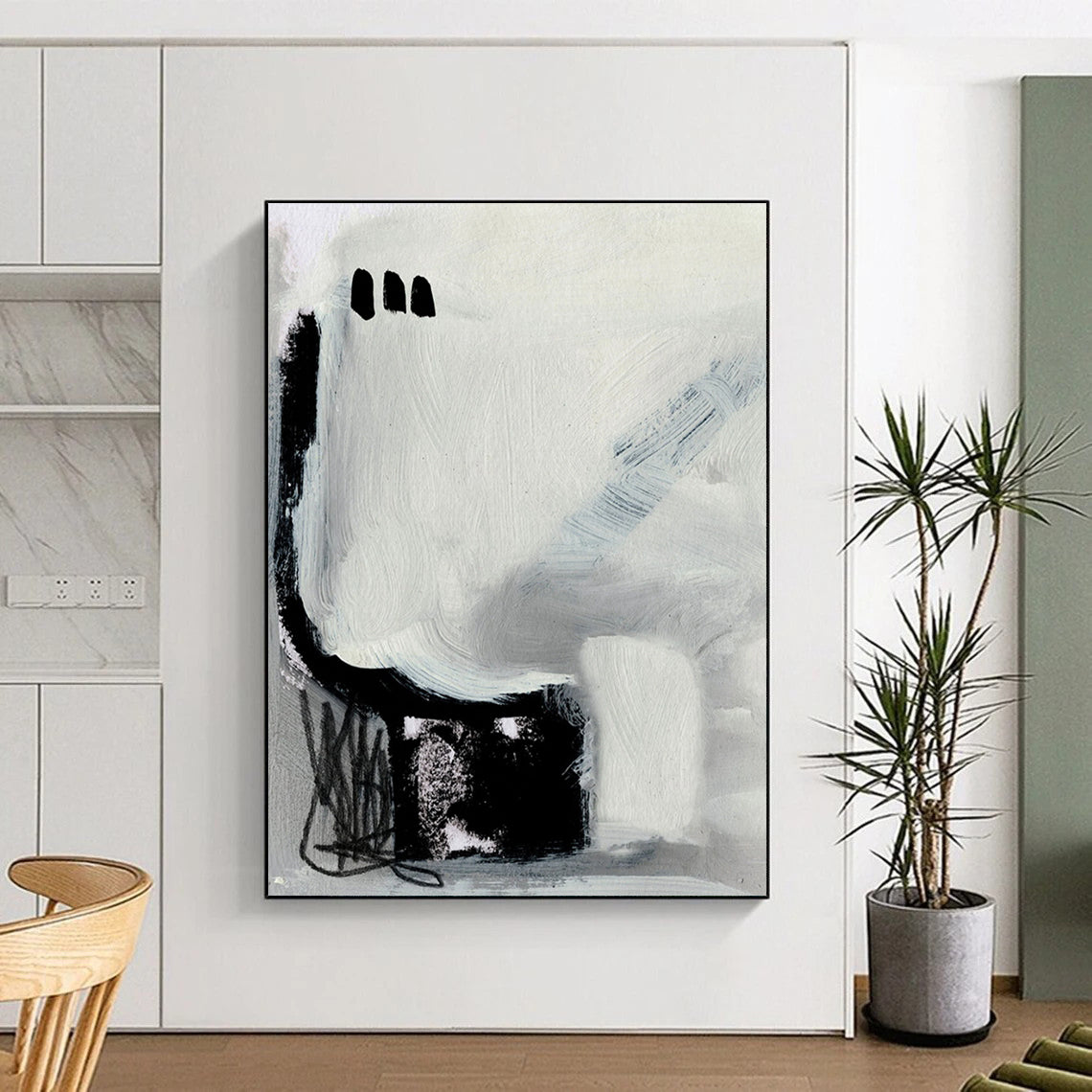 “Abstract Black Forms” - Bold Shapes & Scribbled Details Painting On Canvas DS205