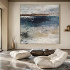 Gray, Blue, Brown with Abstract Coastal Hues "Coastal Mist" Abstract Painting On Canvas PS1319