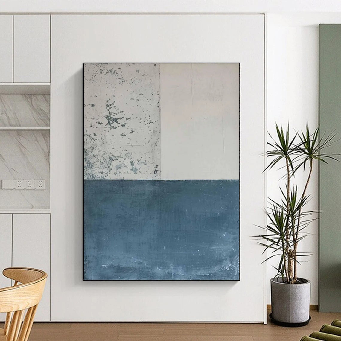 Blue - Gray Minimalist Blocks Textured Painting On Canvas DS085