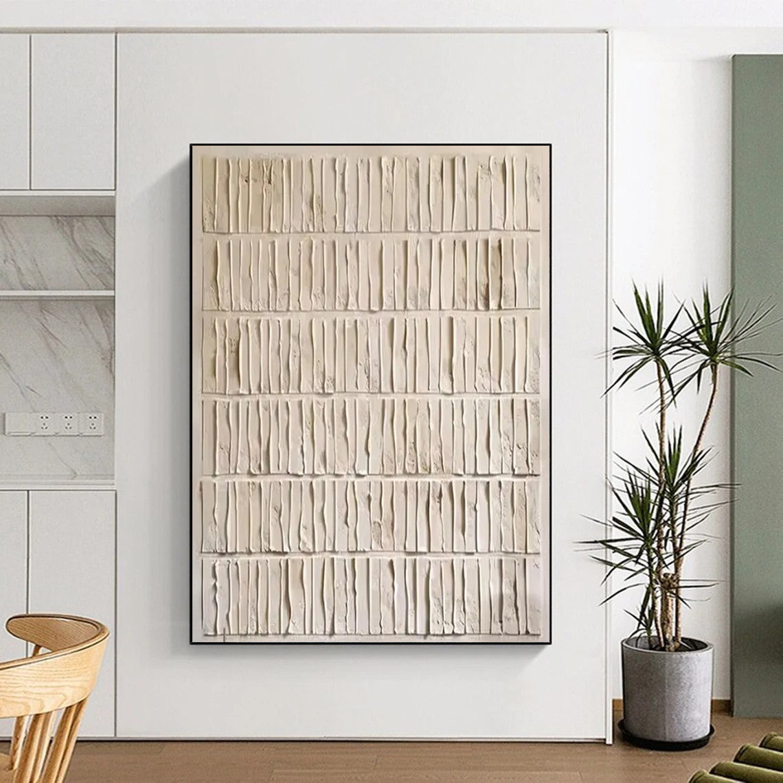 “White Textured Rhythm” - Minimalist Abstract Painting On Canvas PT2359