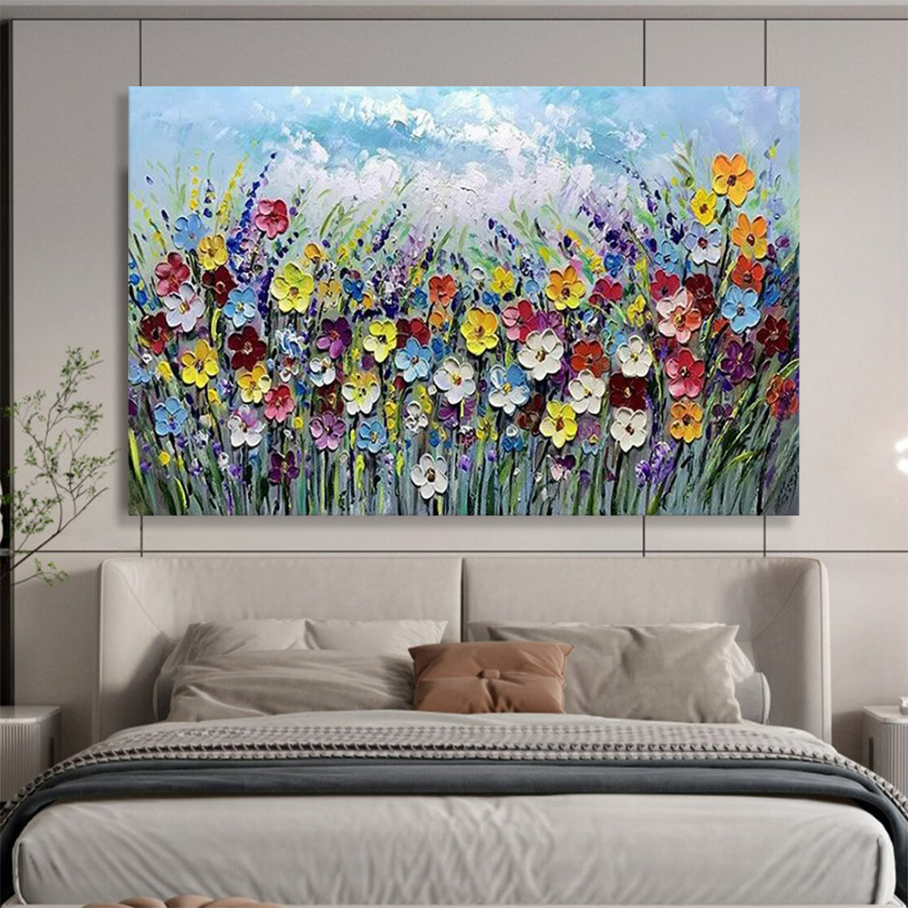 “Colorful Flower Field with Thick Textures” Impasto Floral Painting On Canvas PT1795