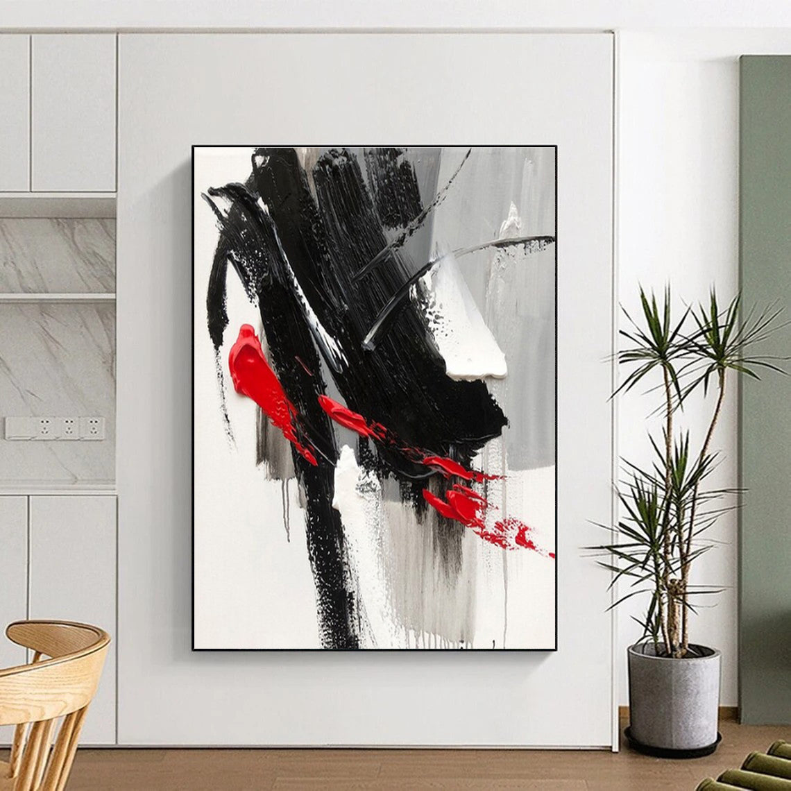 Red, Black, Gray, White Dramatic Streaks “Passion Unleashed” - Painting On Canvas PS0787