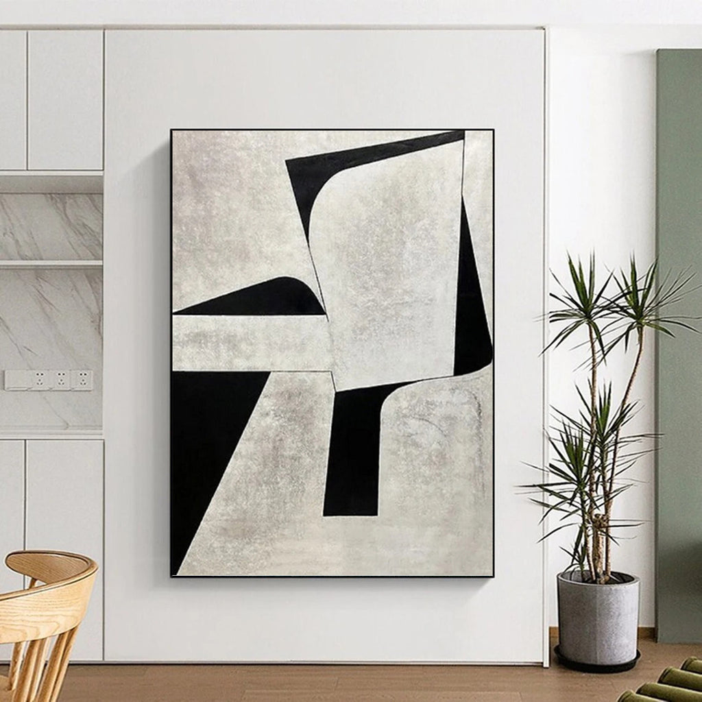 “Grey - Black Geometric Forms” - Modernist Abstract Painting On Canvas PT1128