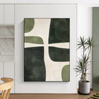 “Green and White Geometric Balance” - Minimalist Abstract Painting On Canvas PT2370