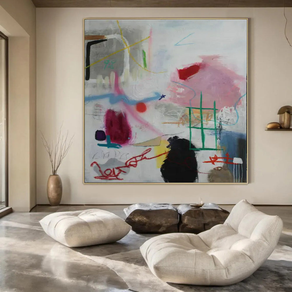 Colorful, Chaotic Strokes "Urban Sketchbook" Abstract Painting On Canvas PS1406