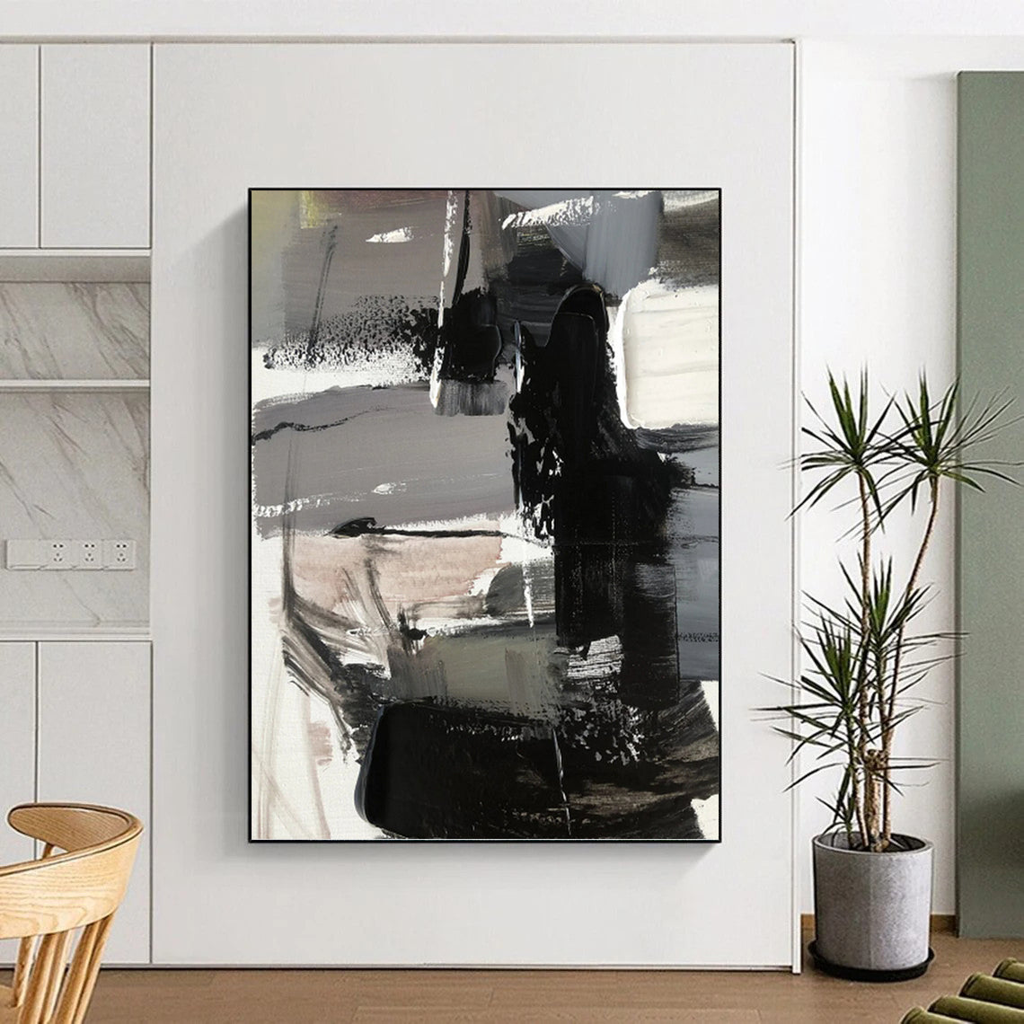 “Grey - Black Abstract Shapes” - Cubist Abstract Painting On Canvas PT1263