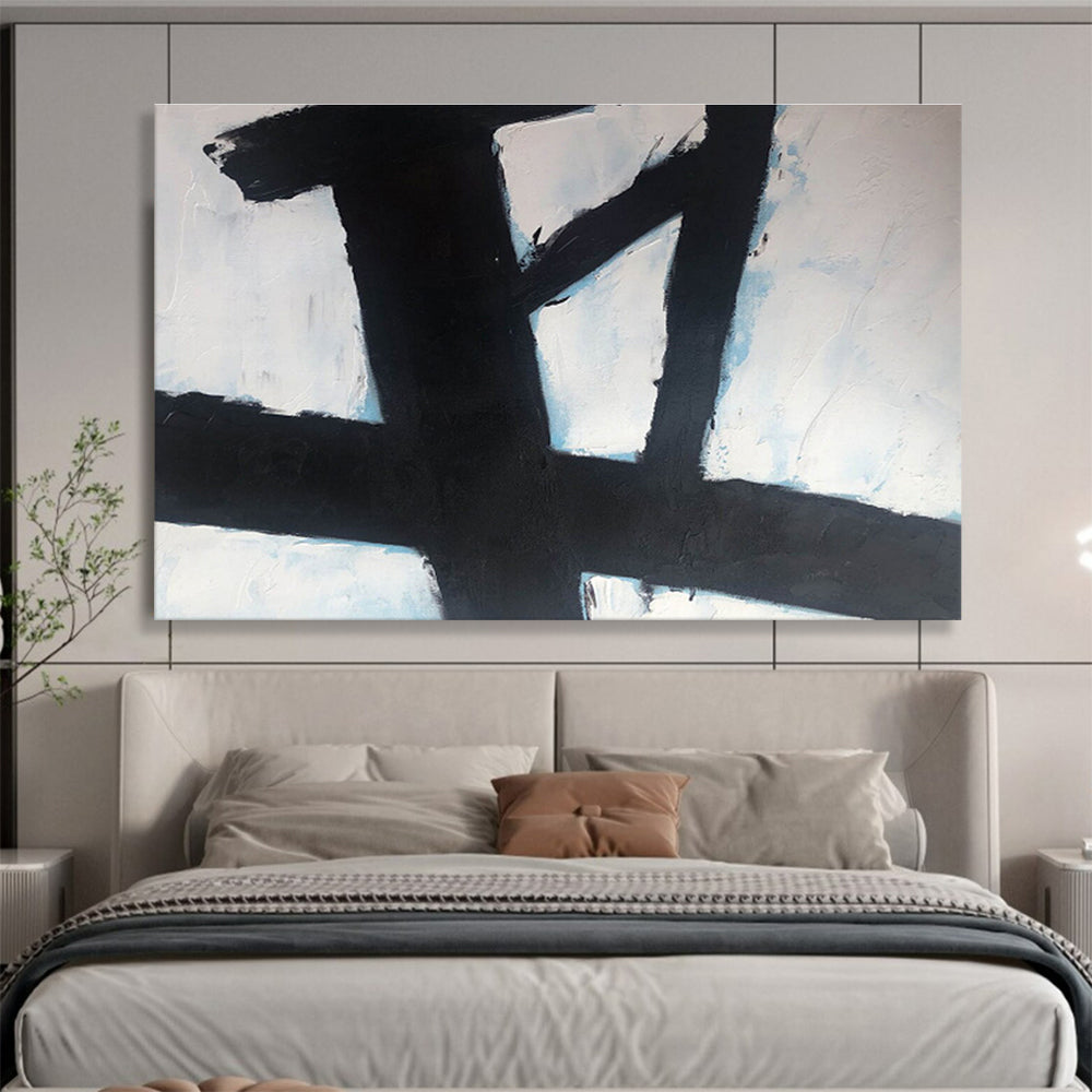 “Black Cross on Blue - White” Abstract Painting On Canvas DKS181