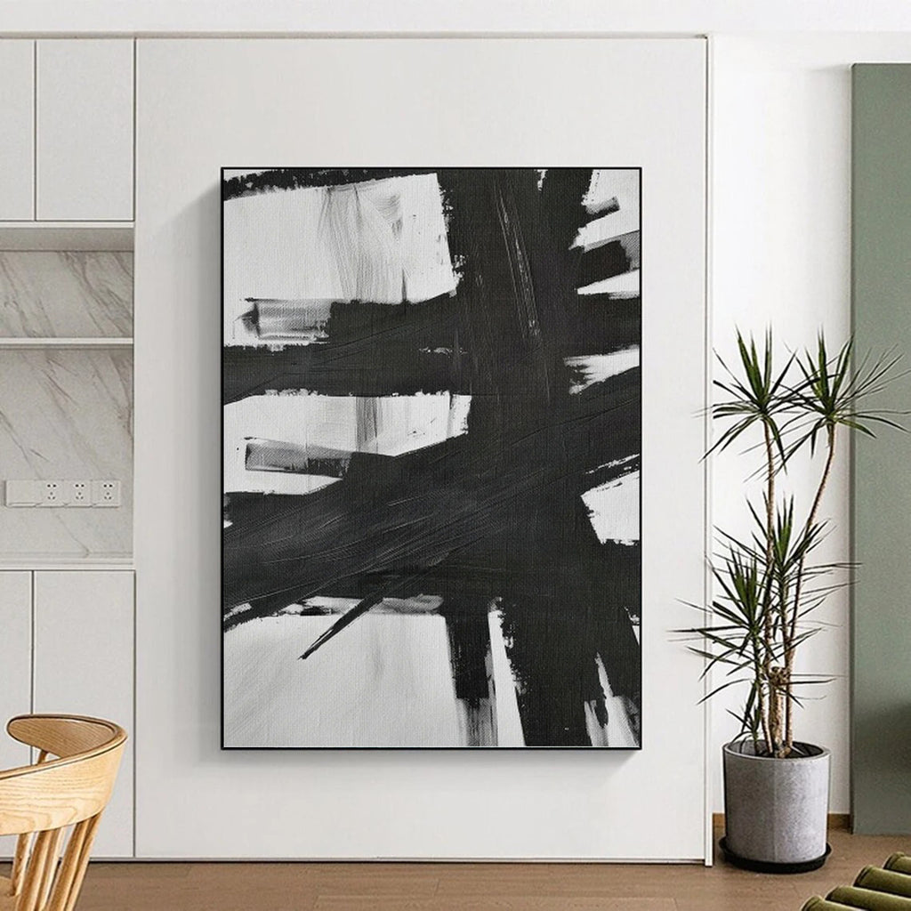 “Black - White Expressive Strokes” - Abstract Expressionist Painting On Canvas PT1154