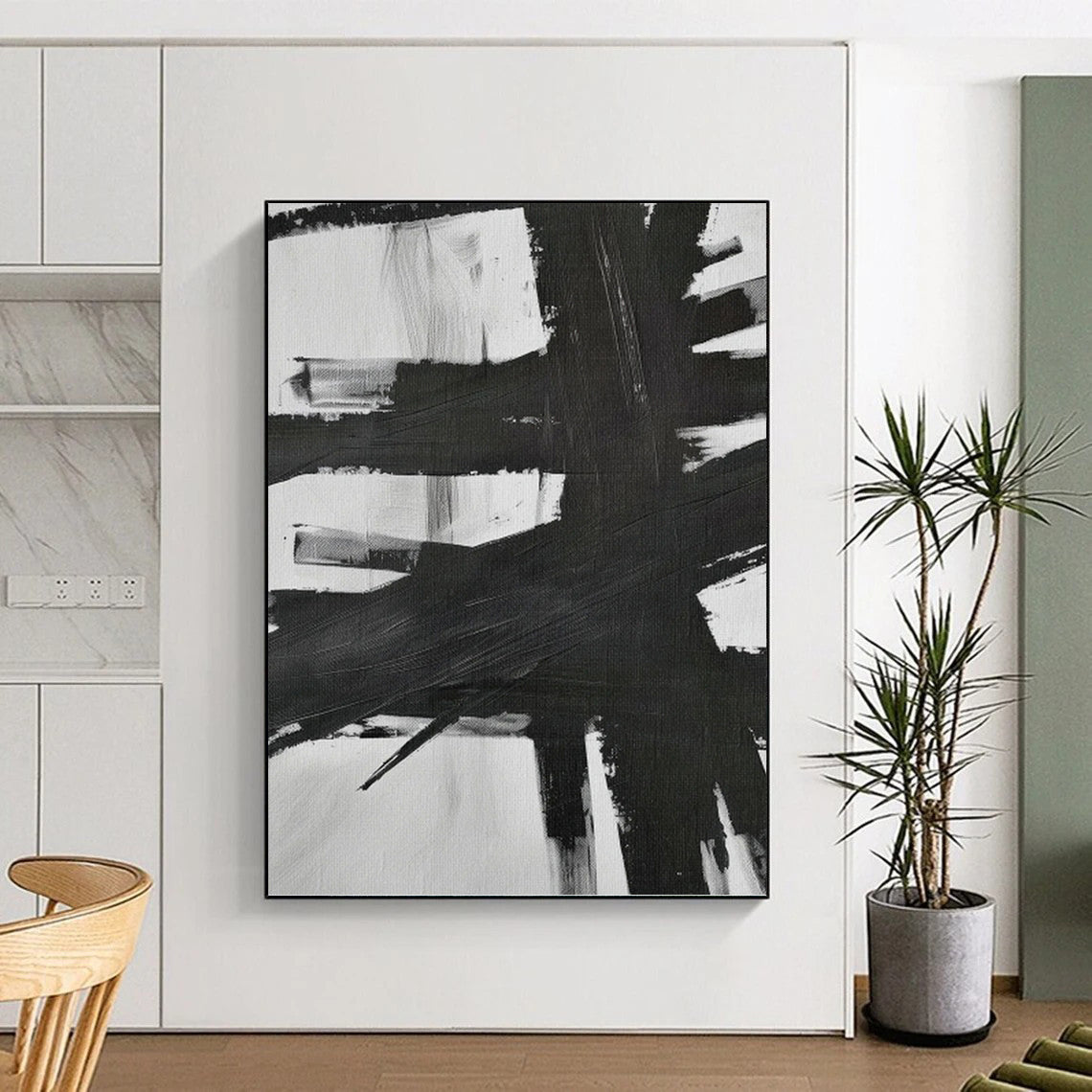 “Black - White Expressive Strokes” - Abstract Expressionist Painting On Canvas PT1154