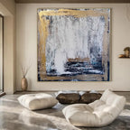 White, Gray, Gold with Textured Background "Gilded Frame" Abstract Painting On Canvas PS1198