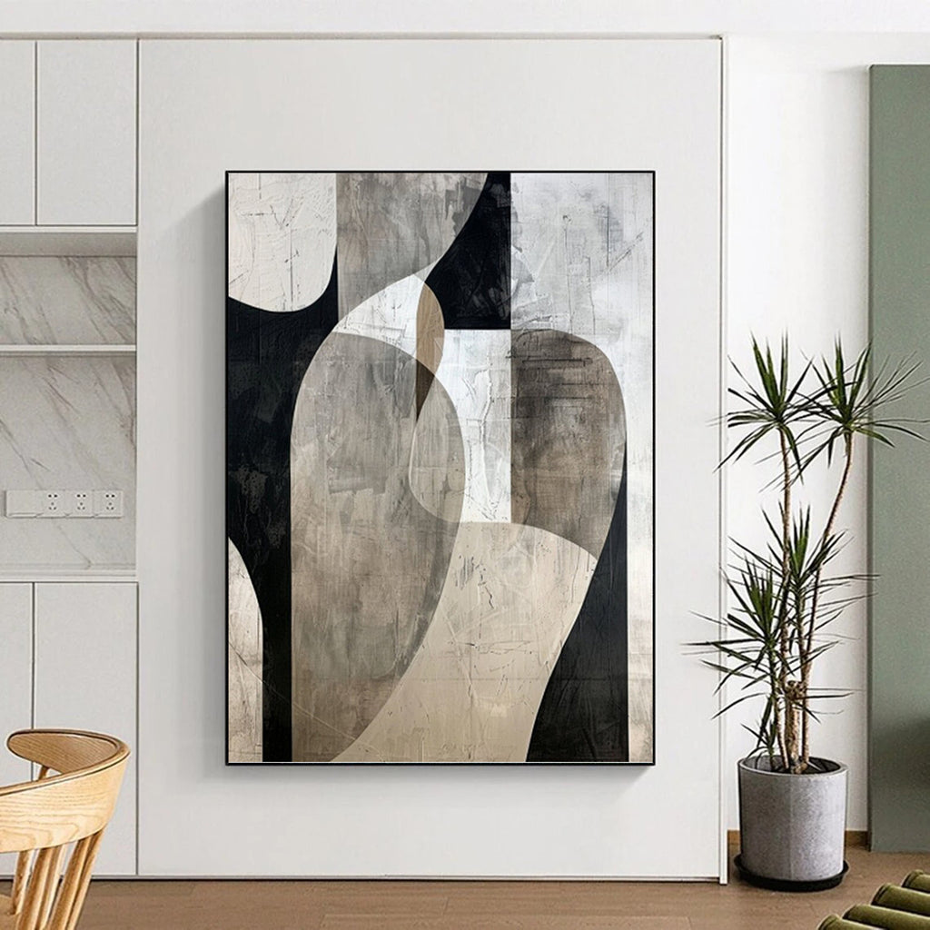 “Monochrome Geometric Abstract” - Minimalist Abstract Painting On Canvas PT1312