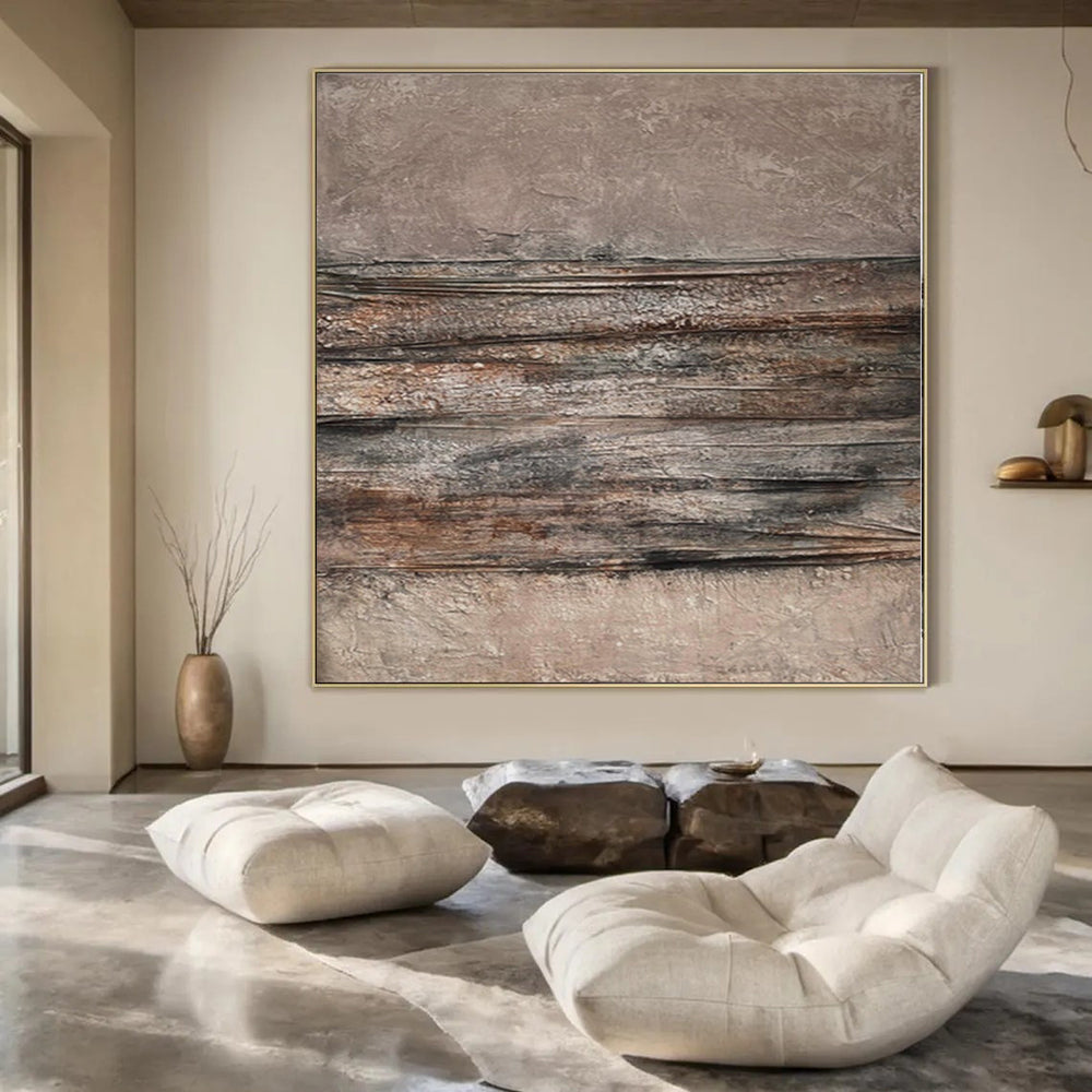 “Brown - Gray Textured Abstract” - Industrial Abstract Painting On Canvas PS0118