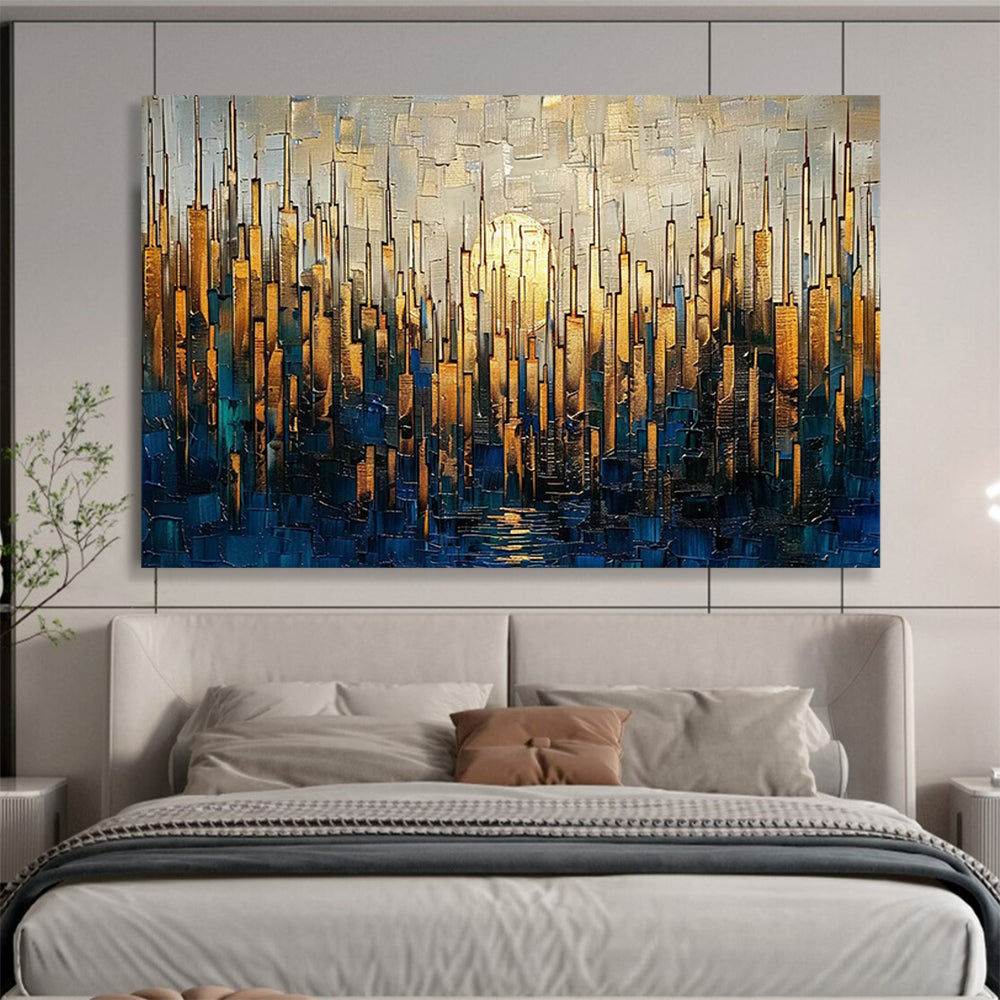 “Golden City Skyline” - Textured Urban Painting On Canvas PT172