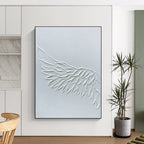 “White Textured Wing” - White, Sculptural Abstract Painting On Canvas PT1485